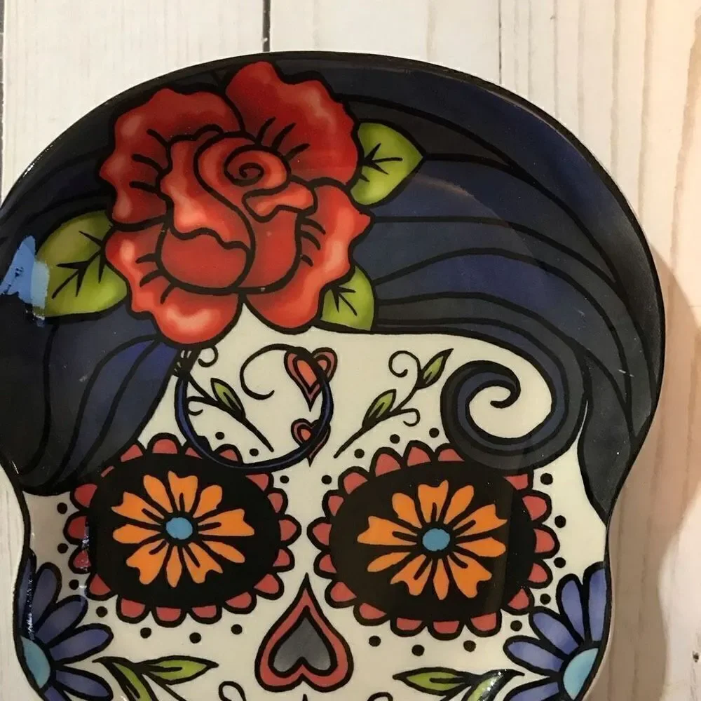 Cracker Barrel day of the dead female woman head Dish Stoneware cinco de mayo